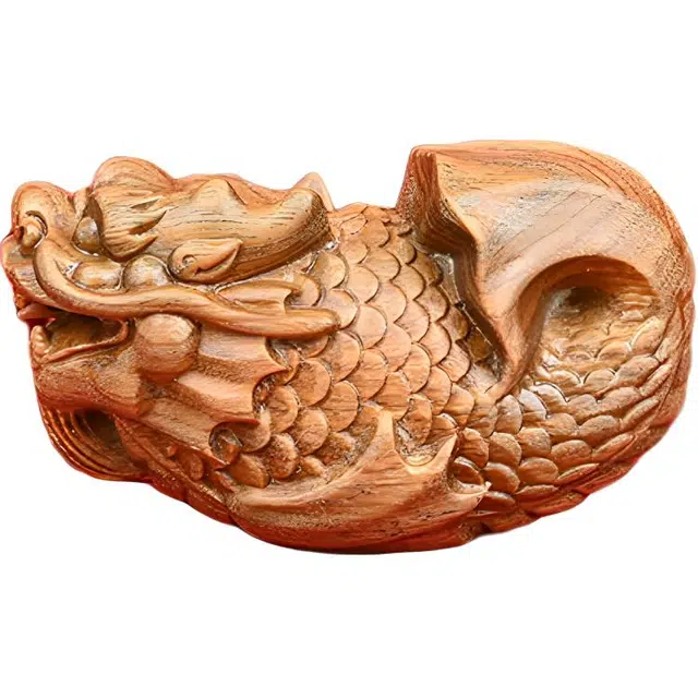 天纵 原木精雕刻纳福平安龙鱼随身盘玩  中式国潮文玩好运降临鲤鱼化龙吉祥物学业事业顺利上岸送礼 崖柏 把件 男女同款情侣款