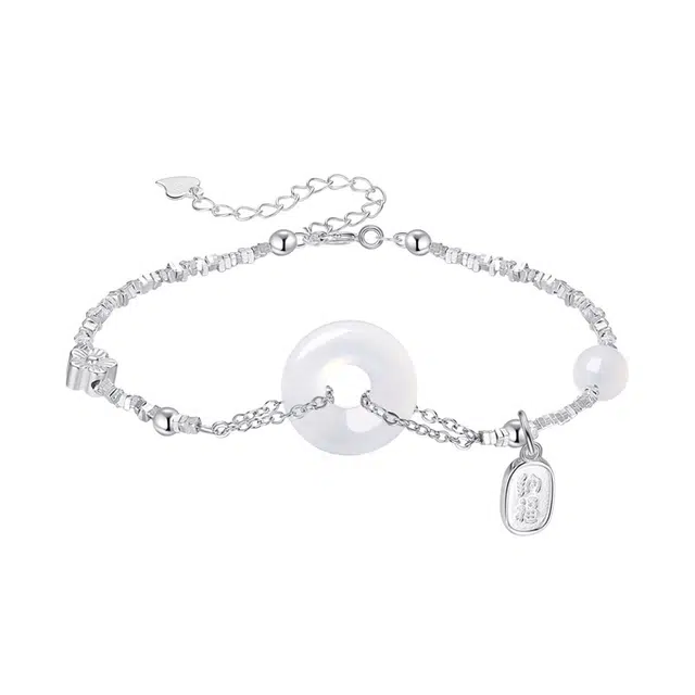 好银坊 碎银福牌平安扣  转运上岸新中式国风 轻奢高级感典雅 小众优雅百搭清冷设计 #好运 玉髓 手链 女款