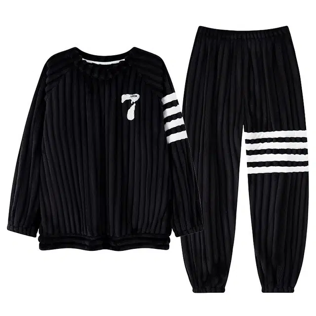 俏霓桐 蓄温保暖加厚加绒长袖圆领卡通熊猫长裤可外穿睡衣套装 男款 军绿色