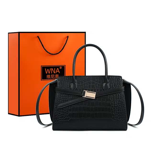 维尼奥 高级感简约百搭通勤包小众复古休闲气质托特包 合成革 单肩斜挎手提包 常规 女款 黑色