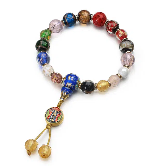 喜宝春花 十八籽五路财神诸事顺利平安喜乐八方来财六字箴言转经筒降魔杵招桃花招财新中式小众转运素圈手串好运 水晶 手链 男女同款情侣款