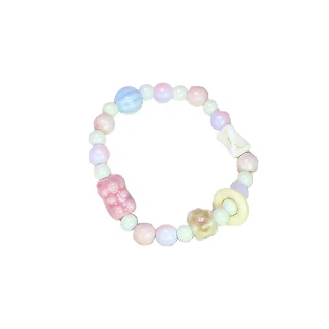 大唐国鼎 粉色小熊 时尚简约轻奢小众设计森系高级感 优雅甜美精致气质甜妹 可爱温柔浪漫百搭  好运 陶瓷 手串 女款