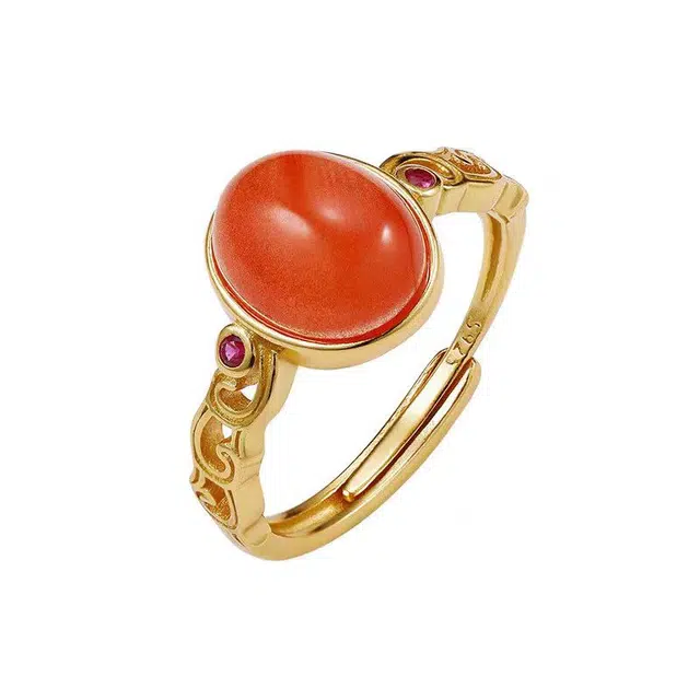 琦珂 国潮风新中式复古宫廷古风古法轻奢个性 玛瑙 戒指 女款