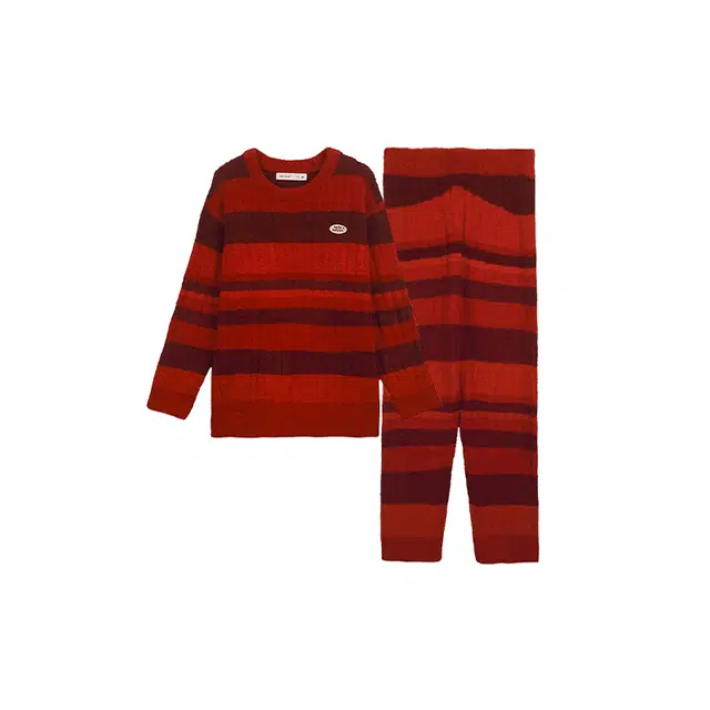 贝妍 休闲长袖条纹简约睡衣套装 女款 红色