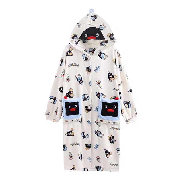 侘町 机器人卡通柔软透气睡袍 女款 白色