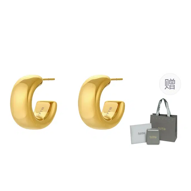 旋律 一撇一捺 欧美风 钛钢 耳钉 女款 金色