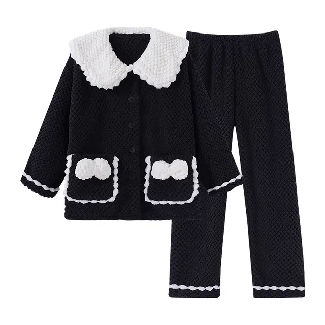 欧诗帛 加厚舒适娃娃领透气睡衣套装 女款 图片色