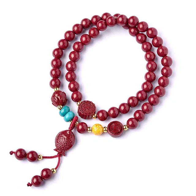 灵菲 年年有鱼 高含量紫金砂 本命年双圈叠戴新中式佛珠盘玩 招财纳福生日送礼礼盒#好运 再造辰砂朱砂 手串 男女同款情侣款