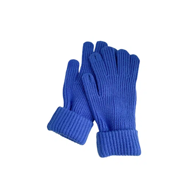 北极绒 韩国克莱因蓝毛线针织可爱冬季加厚保暖可触屏露手指头分指骑车百搭潮流 聚酯纤维 绒线手套 男女同款情侣款