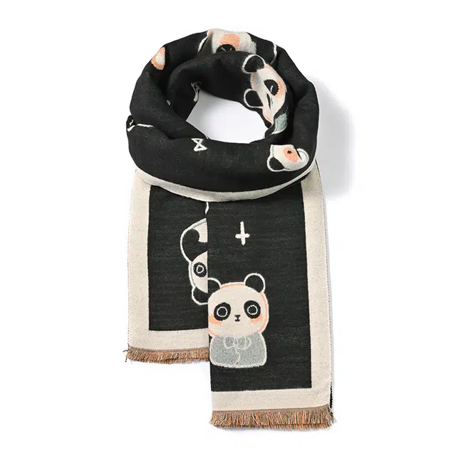 啄木鸟 时尚韩系可爱熊猫拼色加宽秋冬加厚保暖防寒骑行甜美百搭 绒线围巾 男女同款情侣款