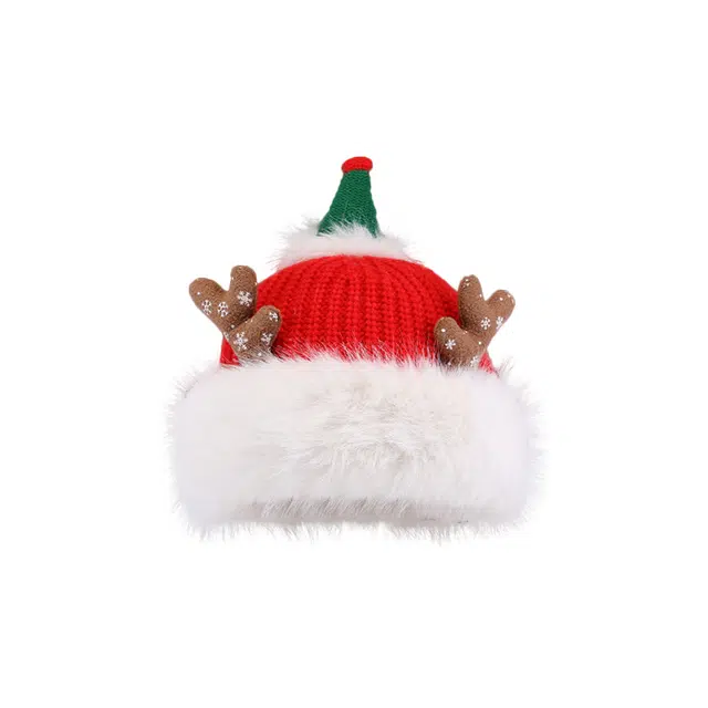 浪莎 超有氛围感的圣诞帽子可爱鹿角加绒加厚保暖针织帽女生毛绒绒百搭护耳绒线帽 涤纶 绒线帽 女款