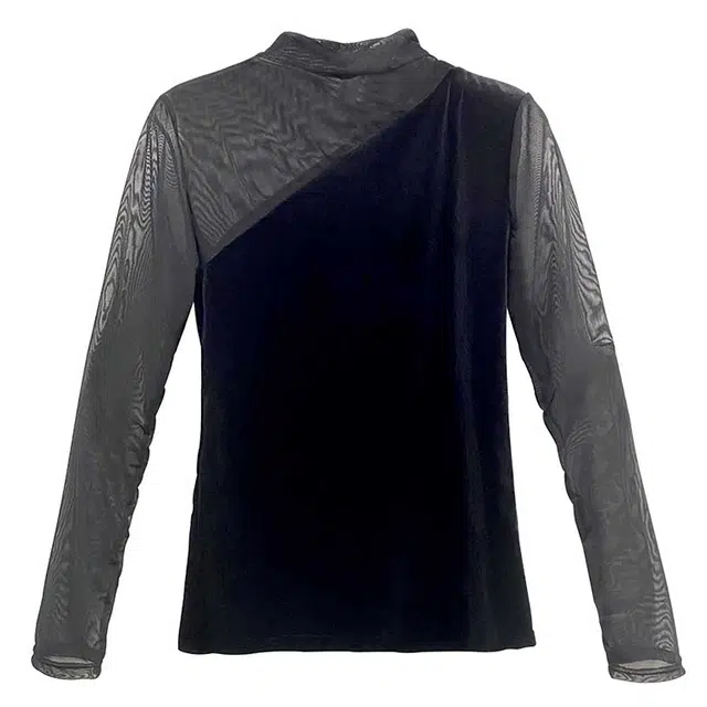 水中花 高领洋气打底长袖修身网纱保暖上装 女款 黑色