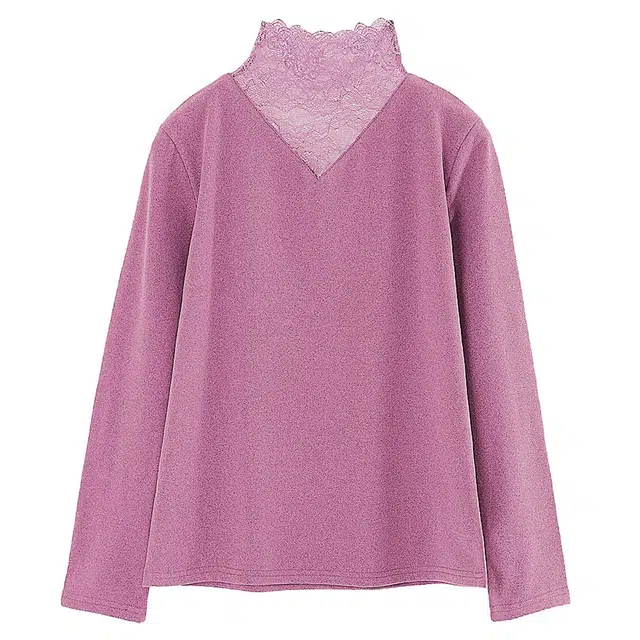 水中花 打底衫长袖高领气质百搭内搭蕾丝边保暖上装 女款