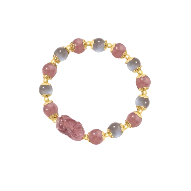 好银坊 <财源滚滚>八方来财 好运 新中式国潮 轻奢高级感 草莓晶 水晶 手串 男女同款情侣款