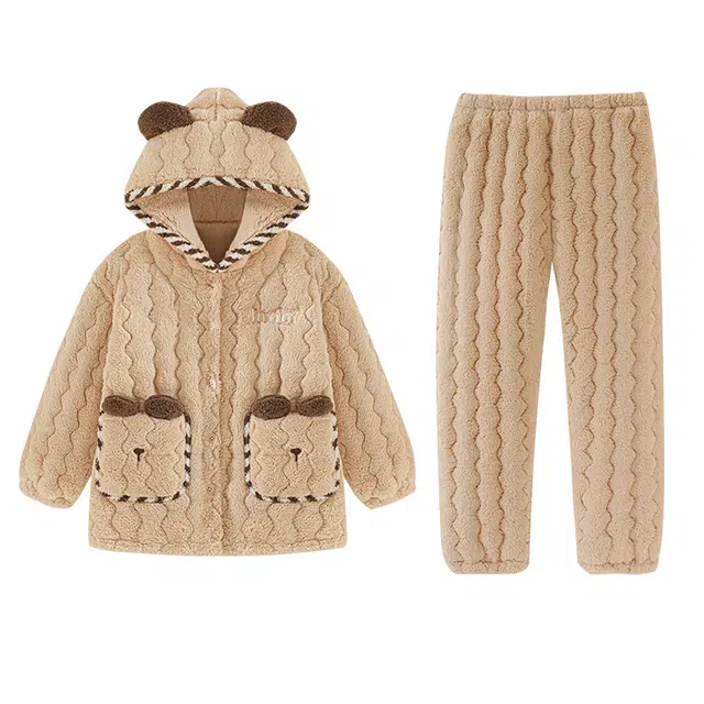 欧诗帛 加厚三层舒适亲肤卡通纯色睡衣套装 女款 图片色