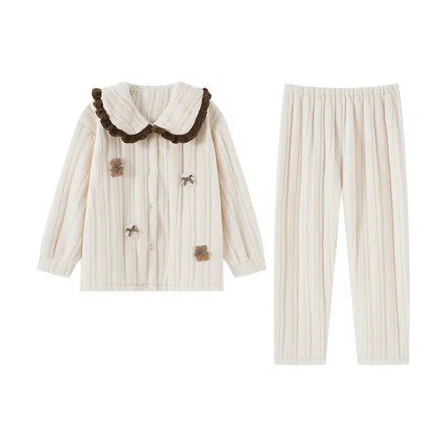 欧诗帛 加厚舒适亲肤小清新纯色睡衣套装 女款 图片色