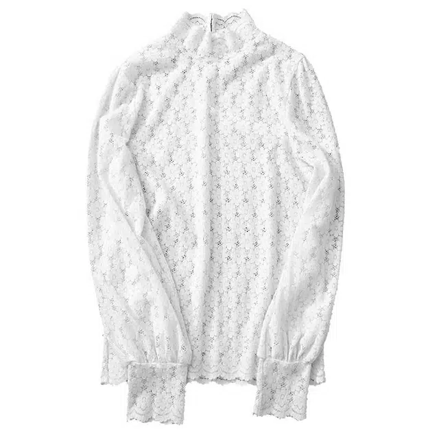 水中花 高领蕾丝洋气打底长袖保暖上装 女款 白色