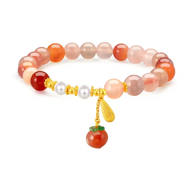 梦金园 柿柿如意 新中式国风多巴胺渐变福气桃桃元气桃桃水蜜桃转运珠 好事发生#好运 玉髓 手串 女款