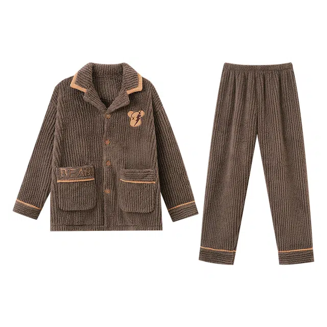 欧诗帛 翻领亲肤加厚保暖可外穿睡衣套装 男款 图片色