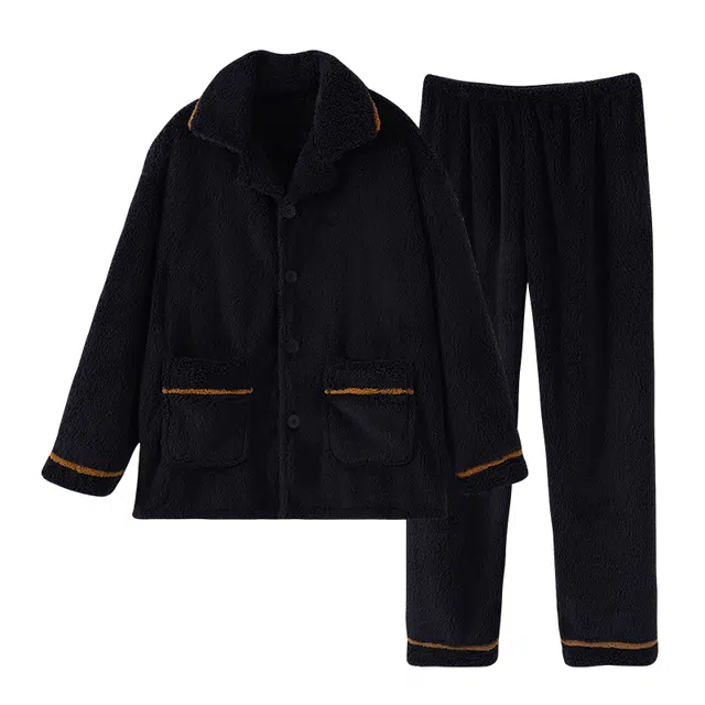 欧诗帛 加厚保暖舒适简约家居服睡衣套装 男款 图片色