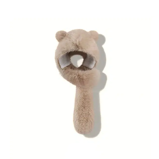 浪莎 可爱小熊耳朵毛绒帽子围巾一体绒线帽女生秋冬季骑车防寒保暖手套围脖三件套 涤纶 绒线帽 女款