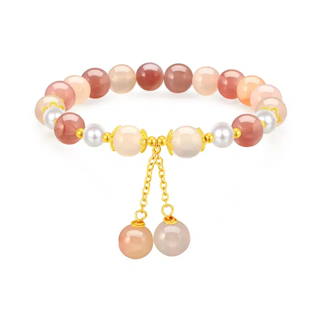 梦金园 新中式多巴胺少女感手饰 渐变好运转运珠流苏珠串 玉髓 手串 女款