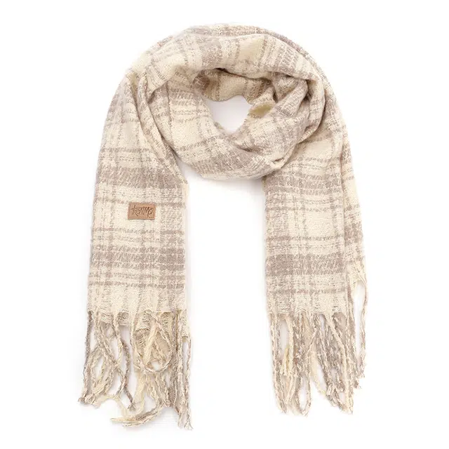 肯默 方块格流苏保暖锁温 自然垂感 两用 聚酯纤维 绒线围巾 男女同款情侣款