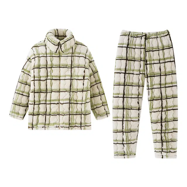 欧诗帛 格子保暖休闲加厚睡衣套装 女款 图片色