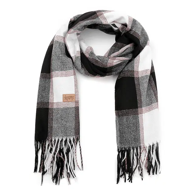 肯默 拼色流苏格纹 亲肤保暖 自然垂感 绒线围巾 男女同款情侣款