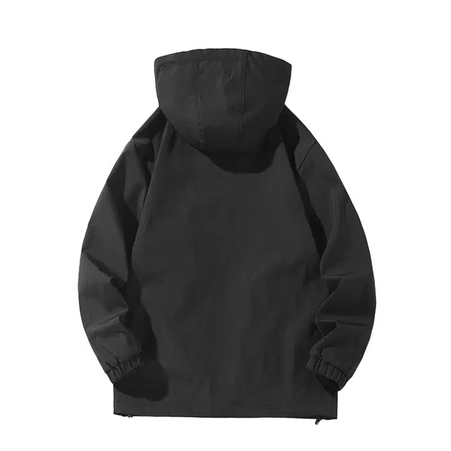 雅鹿  基础款纯色山系户外休闲运动百搭旅游登山服连帽宽松保暖  防水防风冲锋衣 男女同款 黑色