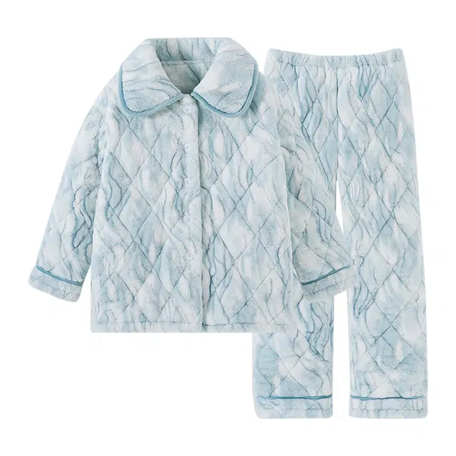 欧诗帛 亲肤保暖简约加厚家居服睡衣套装 女款 图片色