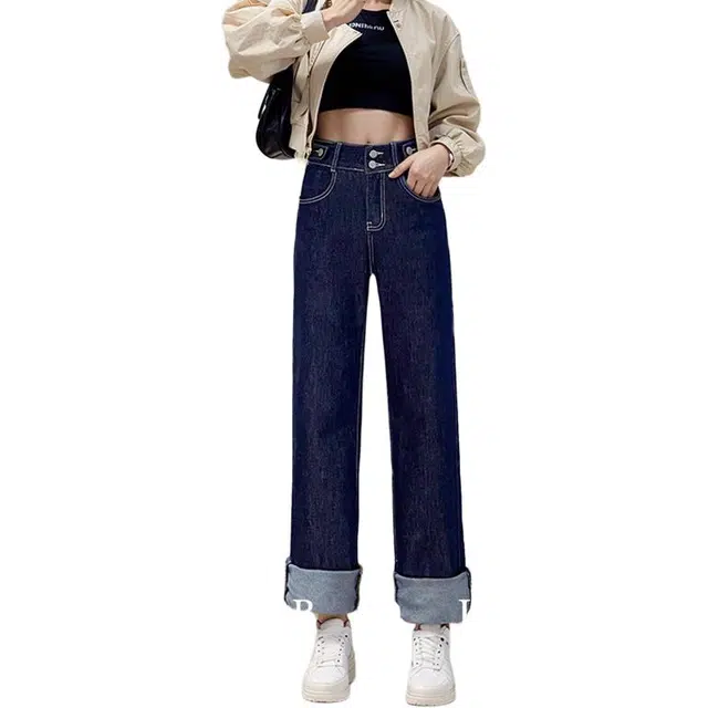 法文箱子 复古简约百搭牛仔裤 女款 深蓝