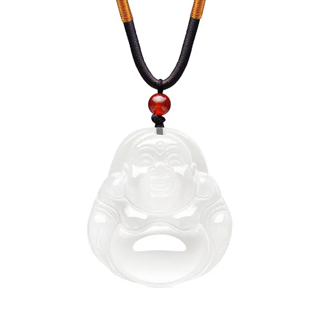 周百福 弥勒佛 新中式国潮复古招财进宝观音升官发财笑脸古法国风弥勒佛大肚佛本命年转运时尚百搭通勤锁骨链#好运 玉髓 项链 女款