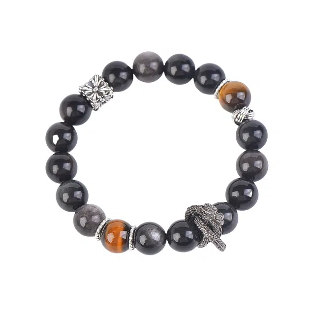 石在行 招财进宝 国潮文玩 复古大气设计感 佛珠 好事连连 盘玩  贵重小众 新中式福瑞平安好运 黑曜石 手串 男女同款情侣款