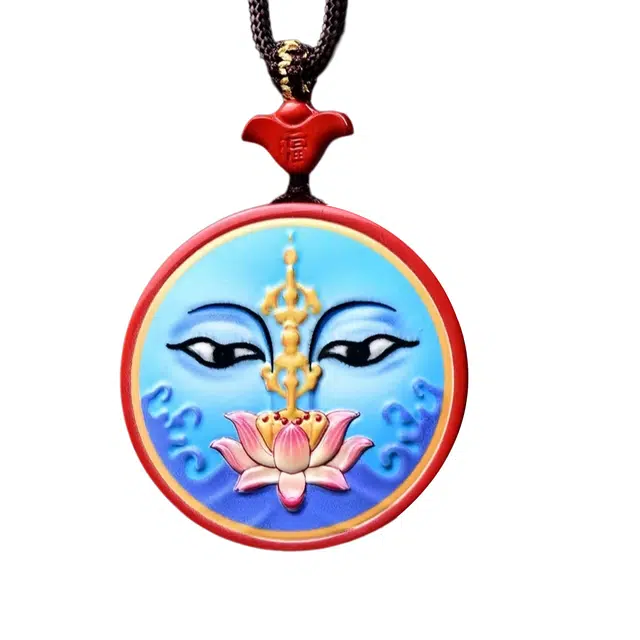 石在行 高含量复古红砂平安转运纳福国潮新中式五福临门彩绘佛眼吊牌好运 送礼 朱砂 吊坠 男女同款情侣款