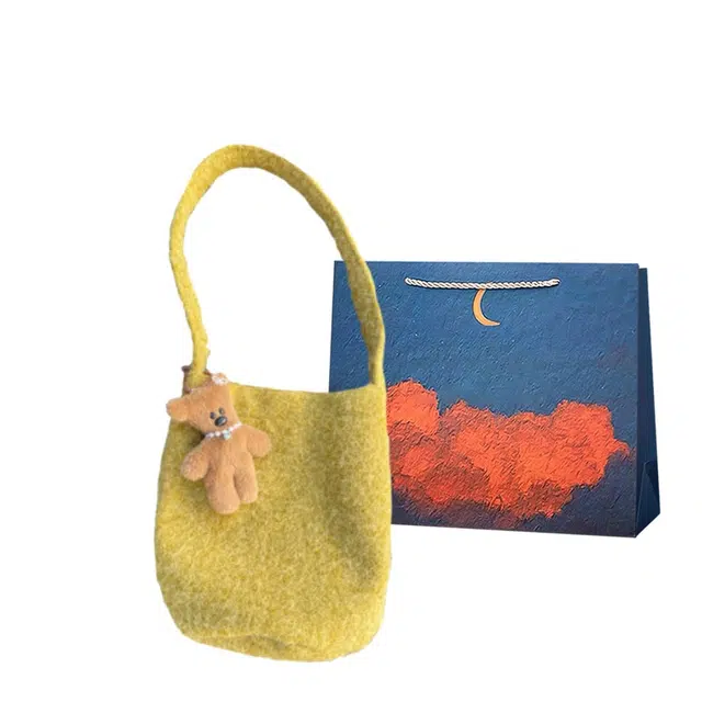 爱尔绅特 休闲泰迪熊通勤百搭 毛呢 斜挎包 女款 多色