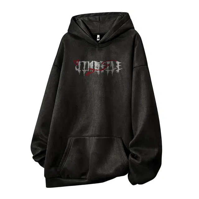 金贝勒 加绒加厚美式字母印花连帽宽松落肩套头休闲百搭长袖卫衣 男女同款