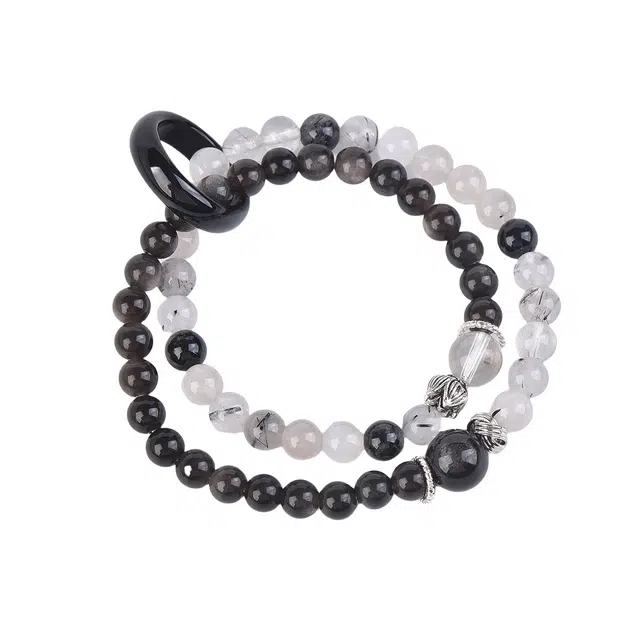 石在行 招财进宝国潮文玩复古大气设计感 佛珠 好事连连 盘玩 礼盒 贵重小众 新中式福瑞平安好运 黑曜石 手串 男女同款情侣款