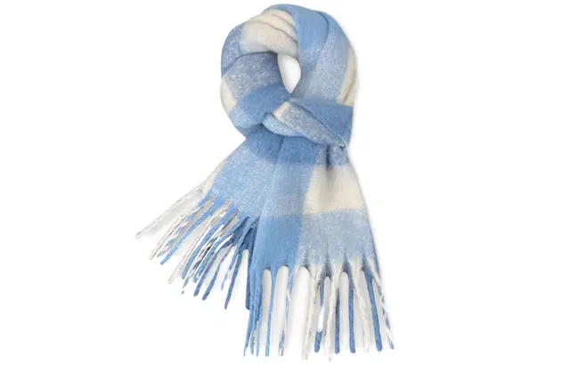 优幽兰 韩系氛围感蓝白格子软糯加厚仿羊绒高中生秋冬季百搭温柔气质保暖流苏两用高级感防寒 绒线围巾 女款