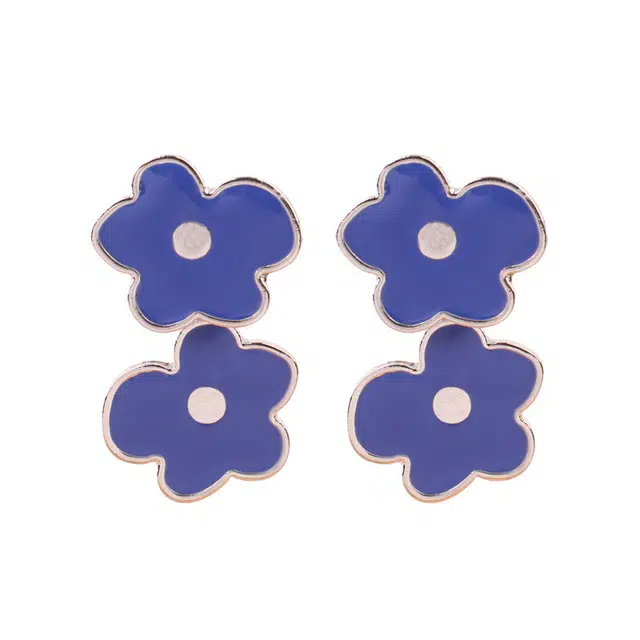 前方大荒野 小蓝花田园气息森系小清新卡通风格简约精致小众设计时尚创意百搭温柔可爱迷人 合金 耳环 女款