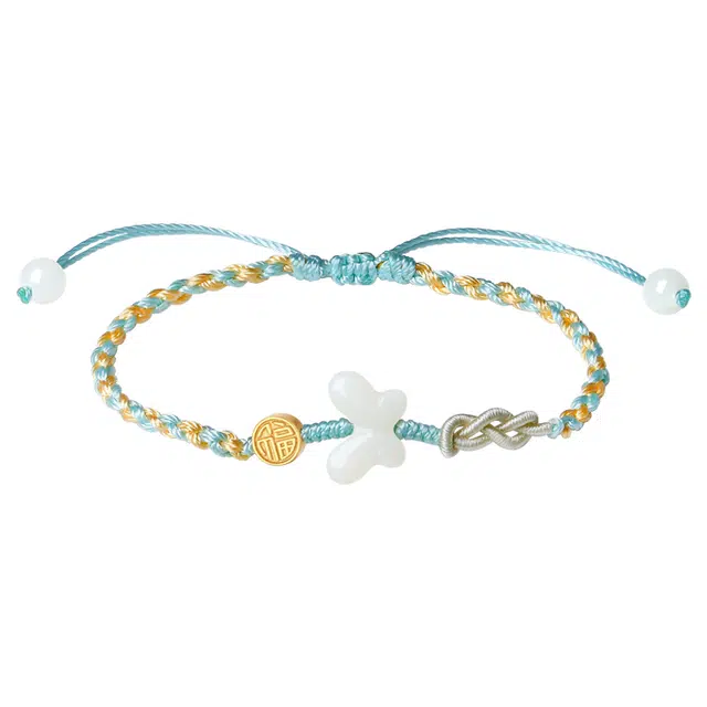 老凤祥 梦蝶福牌手绳 新中式国潮古典宫廷风 舞蝶翩翩甜美可爱风 百搭通勤日常百搭感#好运 和田玉手链 白玉/青白玉 女款