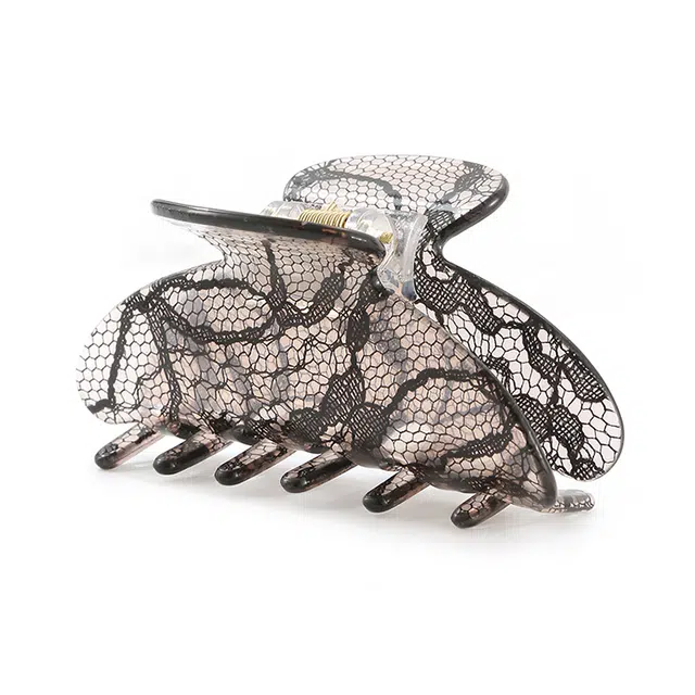 如花梦 韩国蕾丝花纹抓夹 复古法式风情中号盘发鲨鱼夹高级感时尚 亚克力 发夹 女款