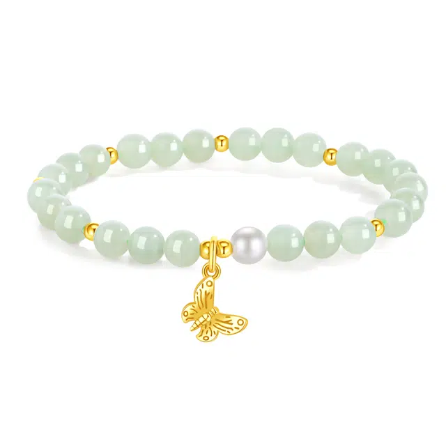 老凤祥 珠光蝶韵 新中式国潮 福运莲莲手饰小众设计通勤百搭 和田玉手串 青玉 女款