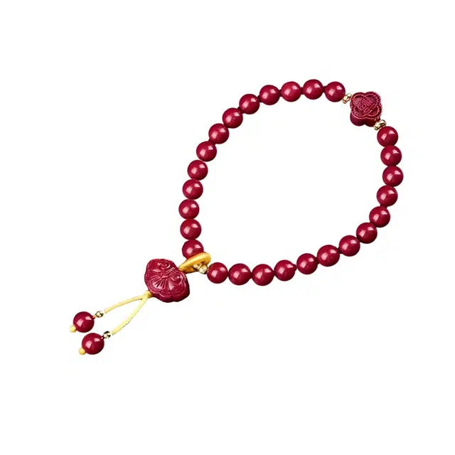 石在行 高含量单圈 招财 平安纳财纳福 国潮复古 佛珠文玩盘玩好运 朱砂 手串 女款