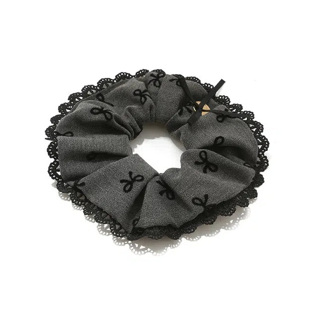 如花梦 灰色格雷系蝴蝶结方巾大肠发圈高级感马尾辫丸子头发饰 布艺 气质波点高弹力耐用橡皮筋头绳 女款