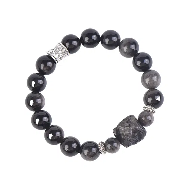 石在行 醒狮招财进宝国潮文玩 复古大气设计感 佛珠 好事连连盘玩 礼盒 贵重小众新中式福瑞平安好运 黑曜石 手串 男女同款情侣款