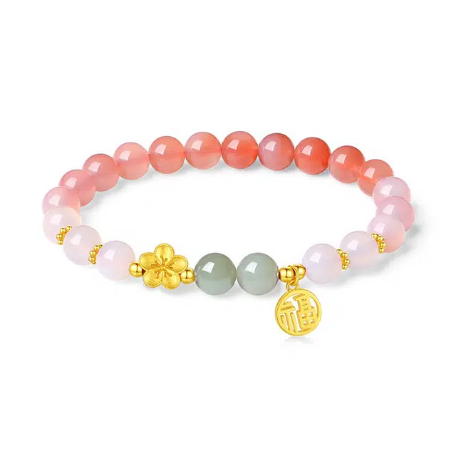 万娜 十里桃花 新中式福牌小众设计高级感早日脱单 旺桃花 好运 玛瑙 手串 女款
