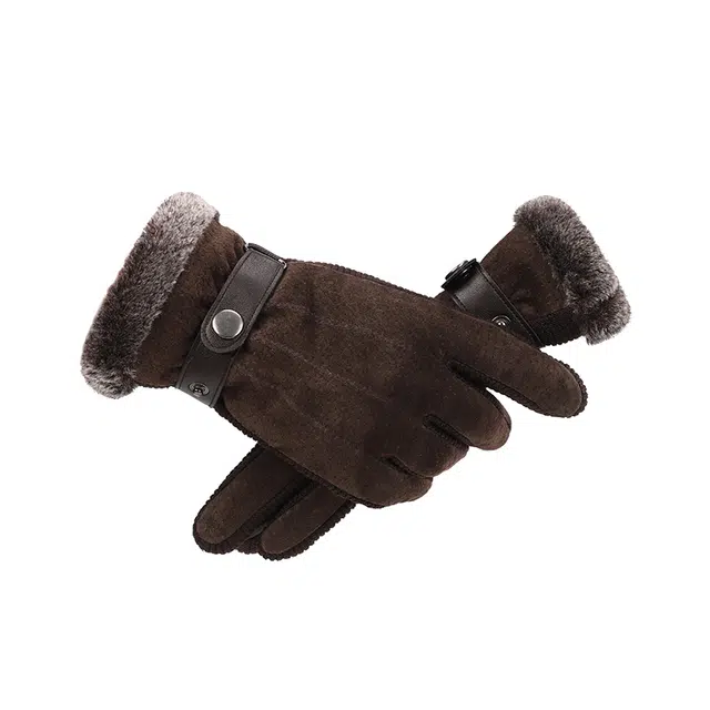 南极人 冬季加绒厚骑行摩托车防风户外骑车保暖防寒可触屏防滑五指 猪皮 手套 男款