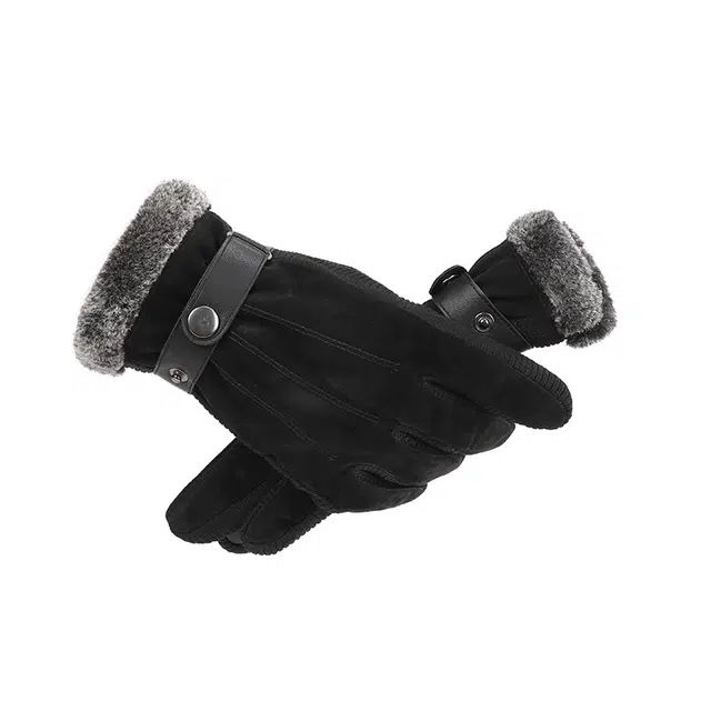 俞兆林 真皮男士冬季开车保暖加绒加厚户外防寒骑行可触屏 猪皮 手套 男款