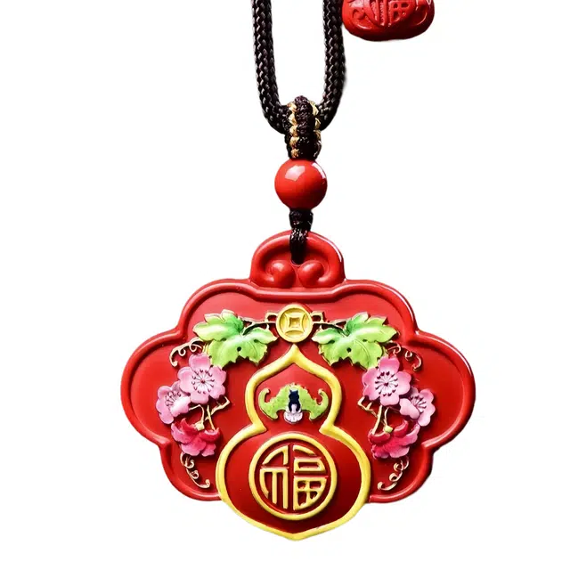 石在行 高含量平安转运纳福国潮新中式五福临门彩绘如意锁#好运 朱砂 吊坠 男女同款情侣款